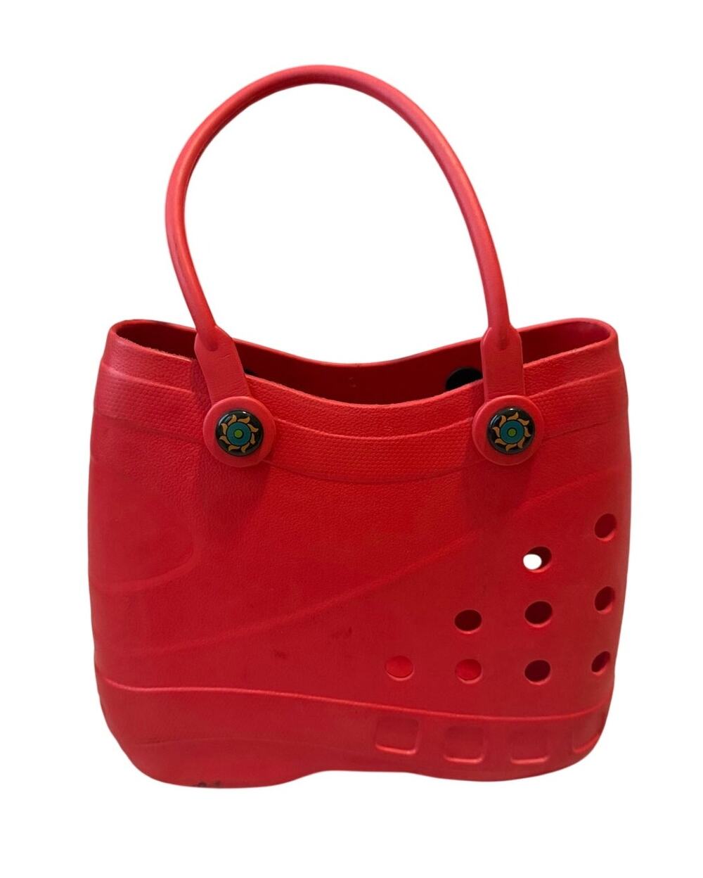 Optari Sol Tote Bag Red Waterproof Rubber Croc Style Beach Bag Small Medium